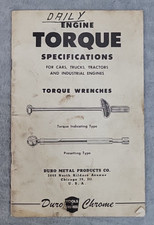 Vintage Duro Chrome Metal Engine Torque Wrench Specifications Booklet