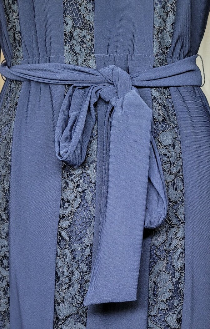 Lauren RALPH LAUREN Womens 6 Navy Lace DRESS Tie & Zip LONG