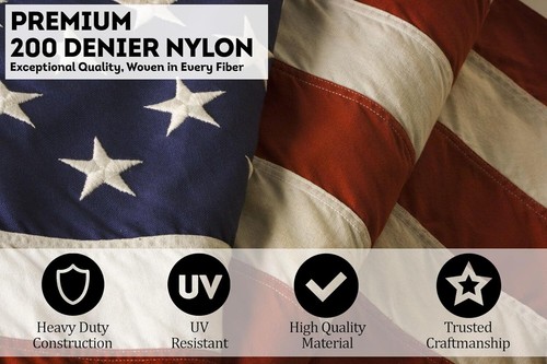 Sewn USA-American Flag: 200D|Brass Grommets|Embroidered Stars & Stripes-US Flag - Picture 40 of 48