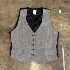 Vintage Herringbone Tweed Vest Adjustable Buckle George XL Wool Blend