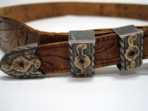 Vtg Plamex Taxco Mexican Sterling Silver 10k Gold Ranger Buckle Set 4 Pieces - Picture 3 of 9