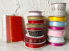 Christmas Ribbon More Lot of 15 New Partial Rolls Red Gold Sparkly Braided