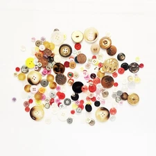 Large Mixed Lot of 198 Buttons Various Materials and Sizes