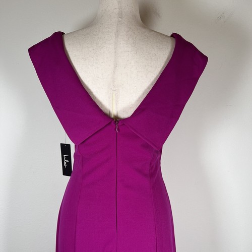Lulu's Keep You Out Twist Front Dress Size Large NWT Cutout Midi Length Magenta - Picture 10 of 14