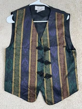 First Issue Vest Womens Size 36 V-Neck Open Front Damask Striped Multicolor