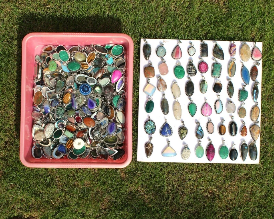 Lote de 25 piezas colgantes de diseñador enchapados en plata de ley 925 con piedras preciosas de turquesa y mezcla Foto 3 de 4