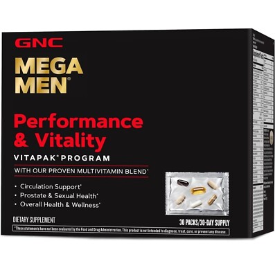 Factory Sealed GNC Mega Men Performance Vitality Vitamins Vitapak, 30 Packs