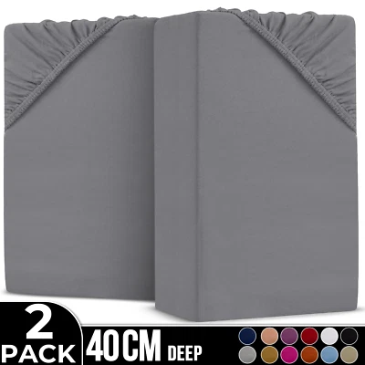 BOURNLONDON Extra Deep 40cm Fitted Sheet Set 2 Pack Bottom Sheet Double King Bed Sheets Uk