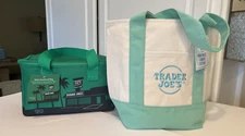 Trader Joe's GREEN SET Mini Insulated Cooler Tote Lunch Bag AND Mini Canvas Tote