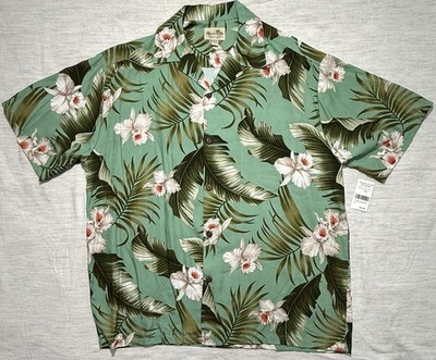NWT Paradise Bay Green Tropical Hawaiian Floral Shirt Short Sleeve - Large