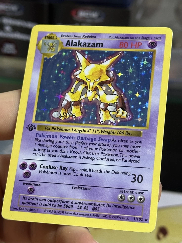 1st Edition Alakazam 1/102 SHADOWLESS Base Set 1999 Holo Rare WOTC Pokémon Card - Image 4 of 4
