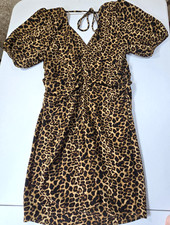 Blue Blush LA Leopard Print Mini A-Line Dress Medium Tie Back Party Clubbing USA