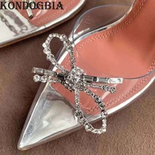 Womens Summer PVC Clear Bow Pointed Toe Sandals Rhinestone High Heels Shoes HOT