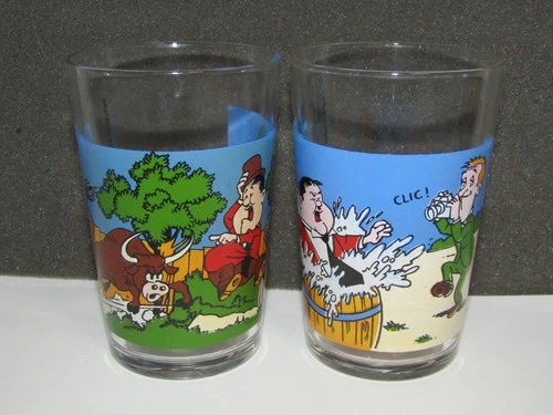 Lot Of 2 Vintage Mustard Glasses France 1973 Laurel And Hardy