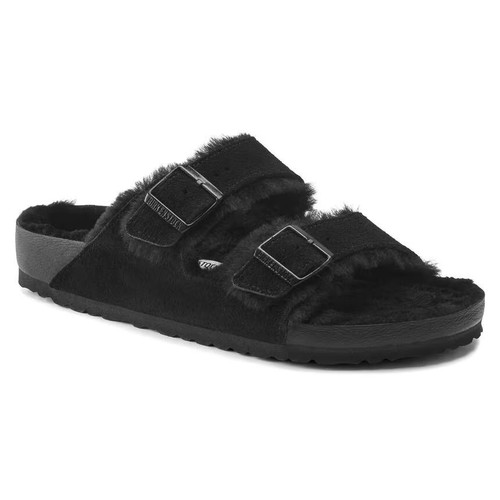 Birkenstock Arizona Lammfell Wildleder Leder Sandalen schwarz 36 US 5-5,5 NEU 165 $ - Bild 2 von 9