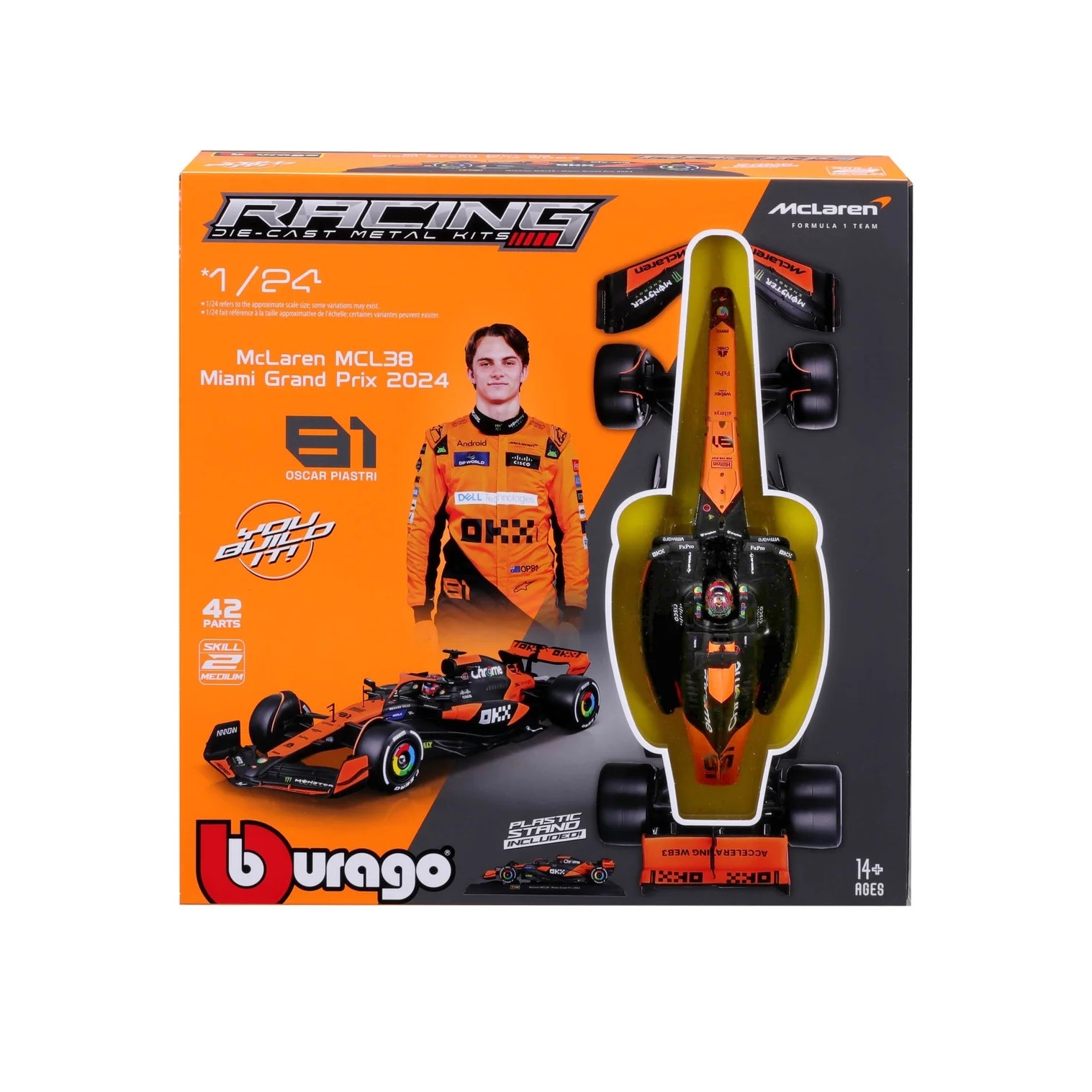 BURAGO 1/24 1:24 F1 MCLAREN MCL38 2024 MODEL KIT PIASTRI B18-28505