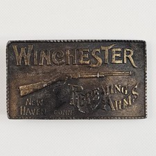 Bergamot Brass Belt Buckle Winchester Repeating Arms New Haven Conn A-156 Vtg