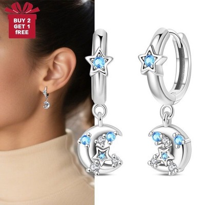 PANDACH 925 Sterling Silver Moon & Star Drop Earrings For Women Birthday Gifts
