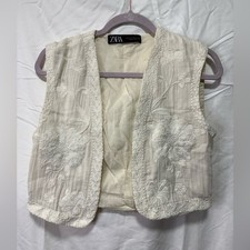 Zara Cream Floral Embroidered Vest