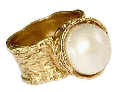 ROSS-SIMONS 18K Gold Over Sterling Silver PEARL Wide Band Ring~Size 8-NEW!