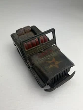 KING JEEP WWII MILITARY TIN FRICTION TOY JAPAN 1950s RARE US ARMY