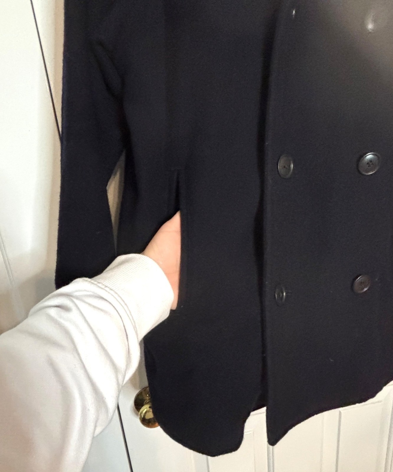 Abercrombie & Fitch Mens Double Breasted Peacoat Black Sz Medium Wool Blend Work