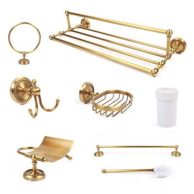 7X Gold Bathroom Accessories Kits Toilet Paper Brush Holder Ring Soap Towel Rack