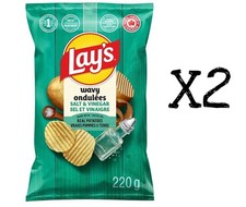 Lays Wavy Salt and Vinegar Chips Large Family Size 220g x2 Bags Canada Fresh