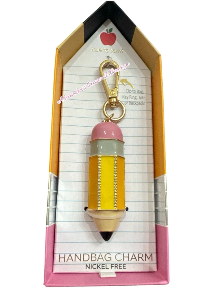 True To Form LÁPIZ GRUESO Tono Dorado Piedras de Vidrio Bolso de Maestro Dije/Llavero Nuevo Foto 3 de 4