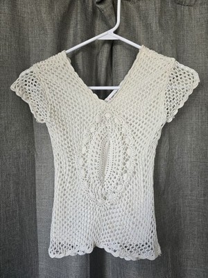 Amy Byer Vtg Y2k White Crochet Top Size Medium (Fits Like A Small) Fairy Cottage