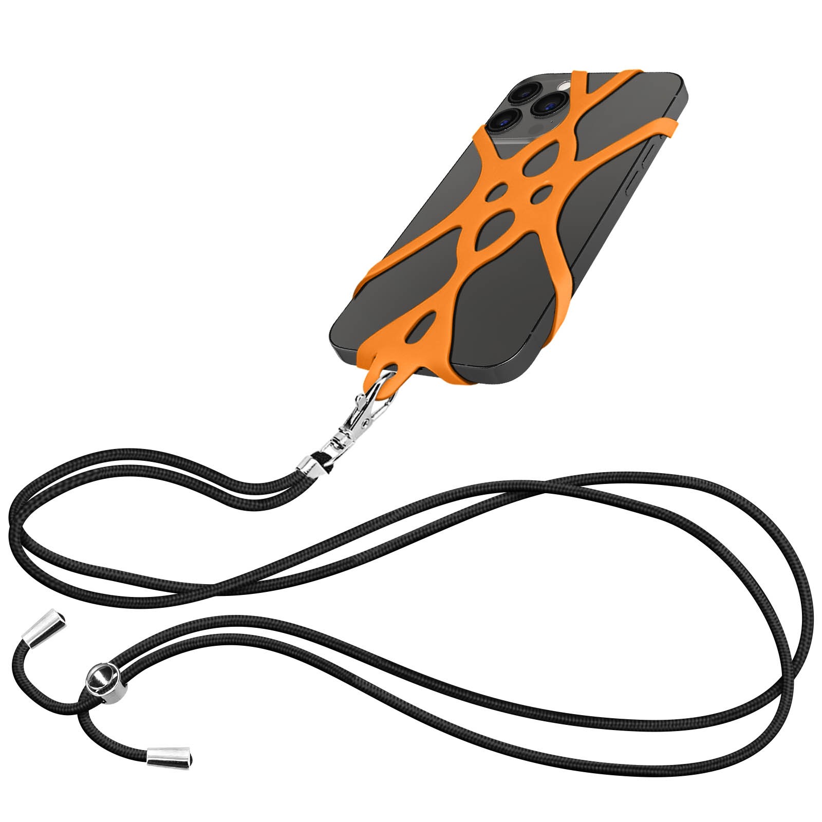 Cordon smartphone universel orange en silicone extensible réglable jusqu'à 90cm