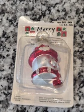 New Snowman Head Blown Glass Christmas Ornament W/ Top Hat Red White 