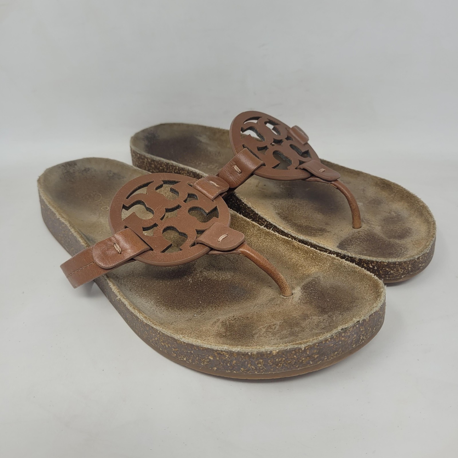 Tory Burch Sandals 8M Miller Cloud Cuoio Brown Calf Leather Cork Thongs Sandals