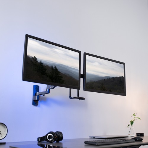 "Montaggio a parete pneumatico doppio monitor VIVO, si adatta a 2 schermi fino a 27"" o 1 fino a 49" - Foto 2 di 8