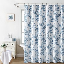 Awellife Light Blue Shower Curtain,Cotton Floral Cottagecore Spring 72 W X 72