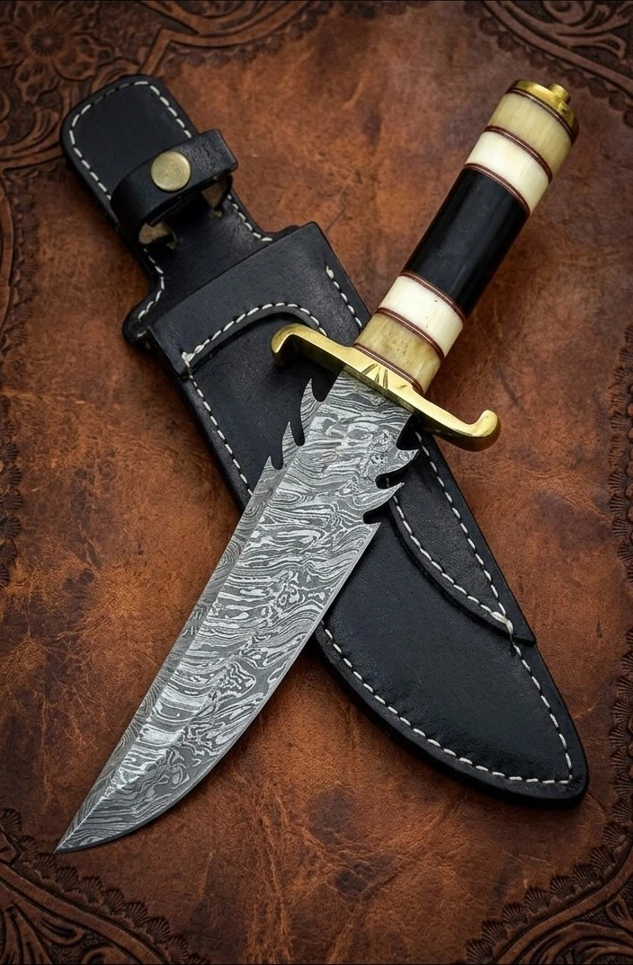 Custom Handmade Damascus Steel Blade Hunting Bowie Knife Fix Blade Knife