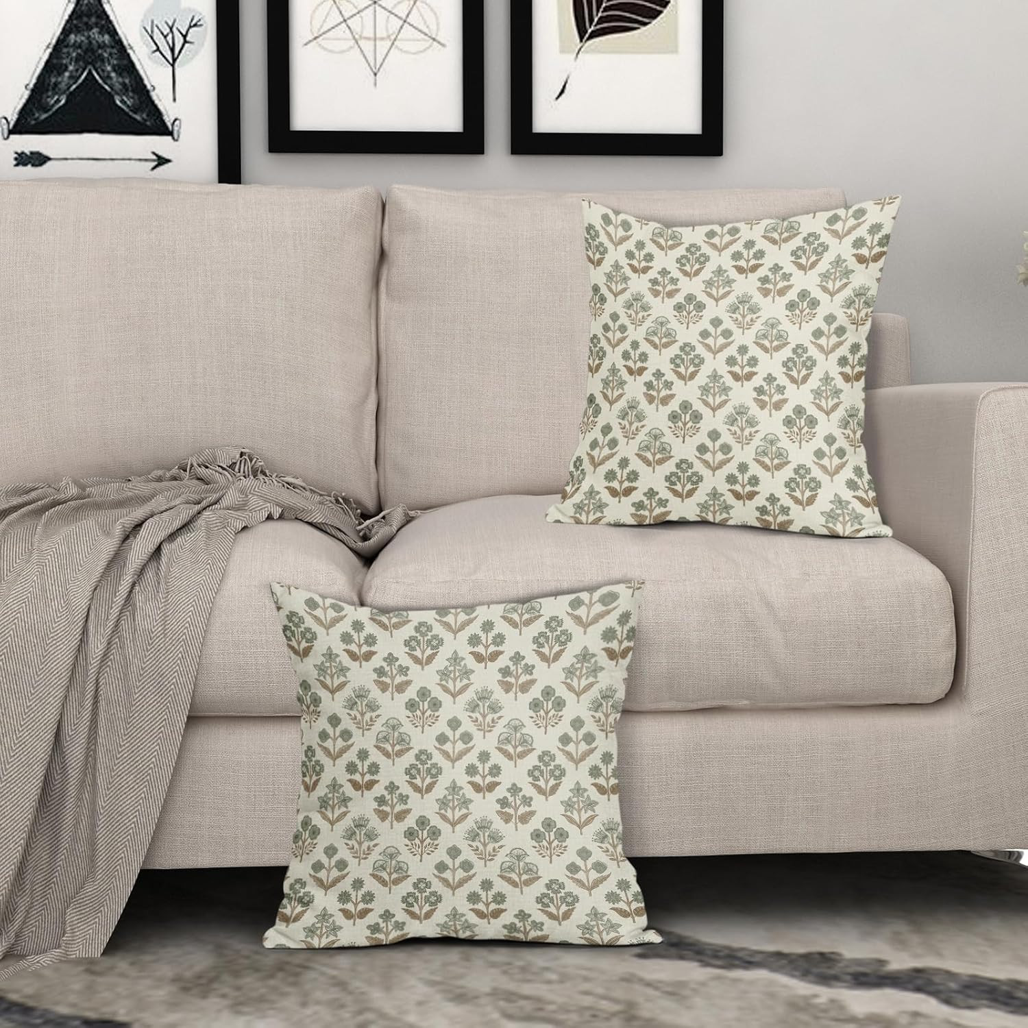 Encasa XO Set 2 Federe Cuscini Cotone 50x50 cm Beige per Divano e Letto