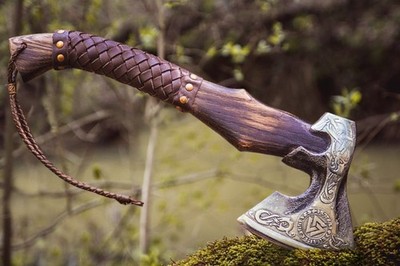 Handmade Viking Axe Carbon Steel Bearded Hatchet Leather Handle - Gift for Him