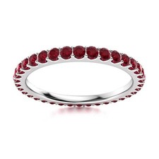 Full Eternity Ring 2MM Round Shape Natural Ruby 925 Sterling Silver Women Ring