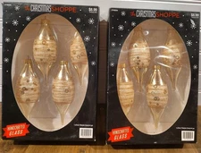 The Christmas Shoppe Set of 8 Tear Drop Glitter Sequins Glass Ornaments