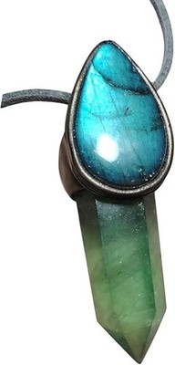 Green Forest Witch Wand Fluorite Necklace Labradorite Pendant. Goddess Jewelry