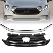 Fits Honda Odyssey 2021-23 Front Upper Grille Assembly & Molding Garnish Chrome