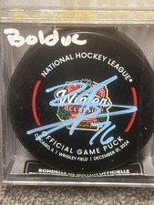  Zachary Bolduc signed St Louis Blues 2025 Winter Classic Game Puck w/cube