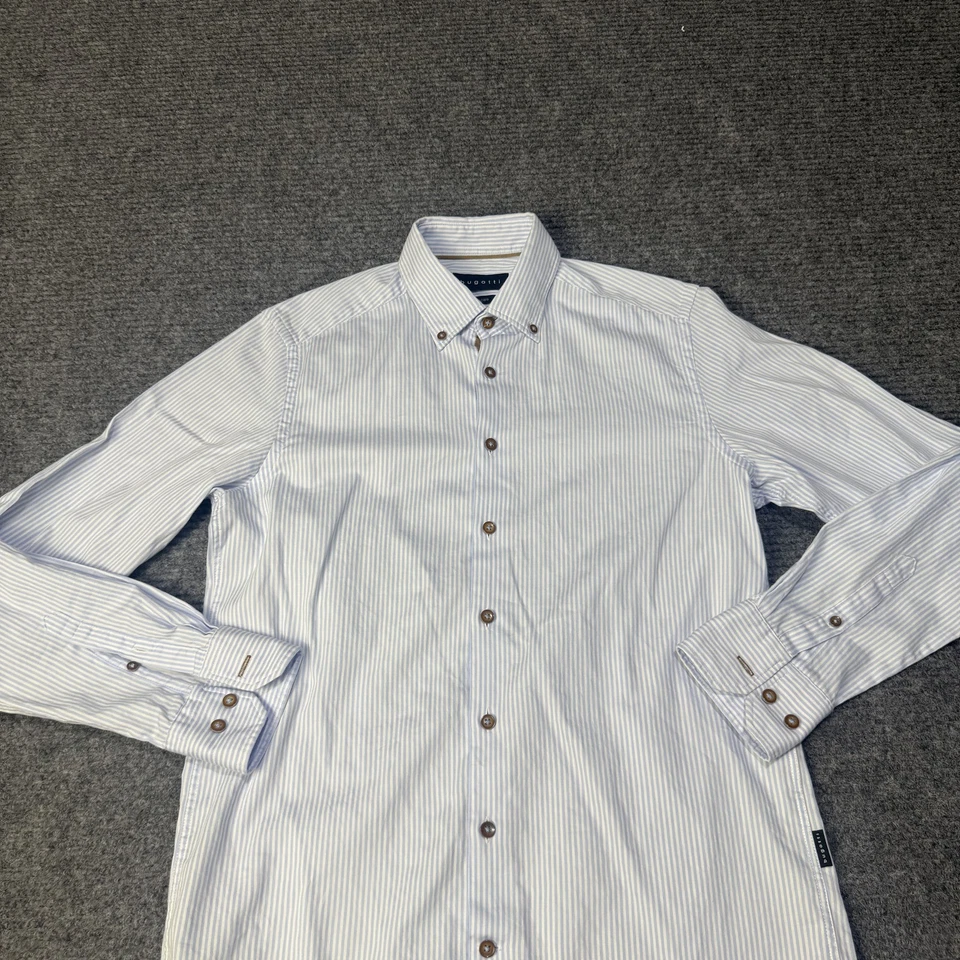 Рубашка мужская Bugatti маленькая сине-белая в полоску на пуговицах с длинным рукавом легкий уход - Изображение 2 из 4