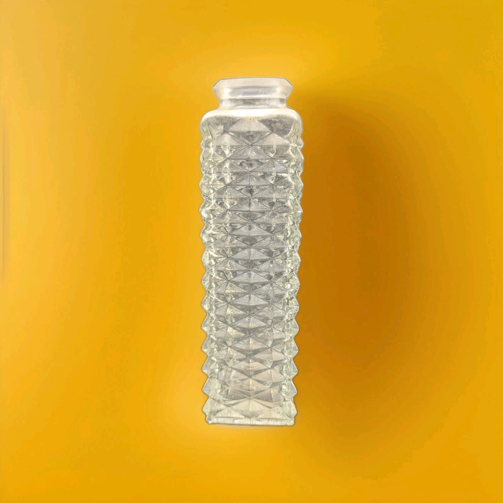 Vintage FTD Clear Glass Bud Vase Diamond Point Square Column