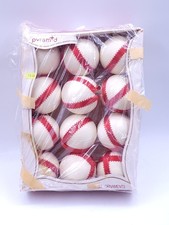 Christmas Ornaments Baubles Satin Sheen White Red Striped Vintage Set Of 12