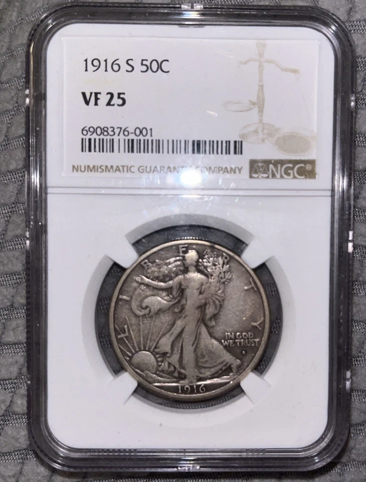 1916 S Walking Liberty Silver Half Dollar VF25 - Image 2 of 3