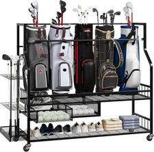 Golf Bag Storage Rack 5 Bag Organizer Wheels Garage