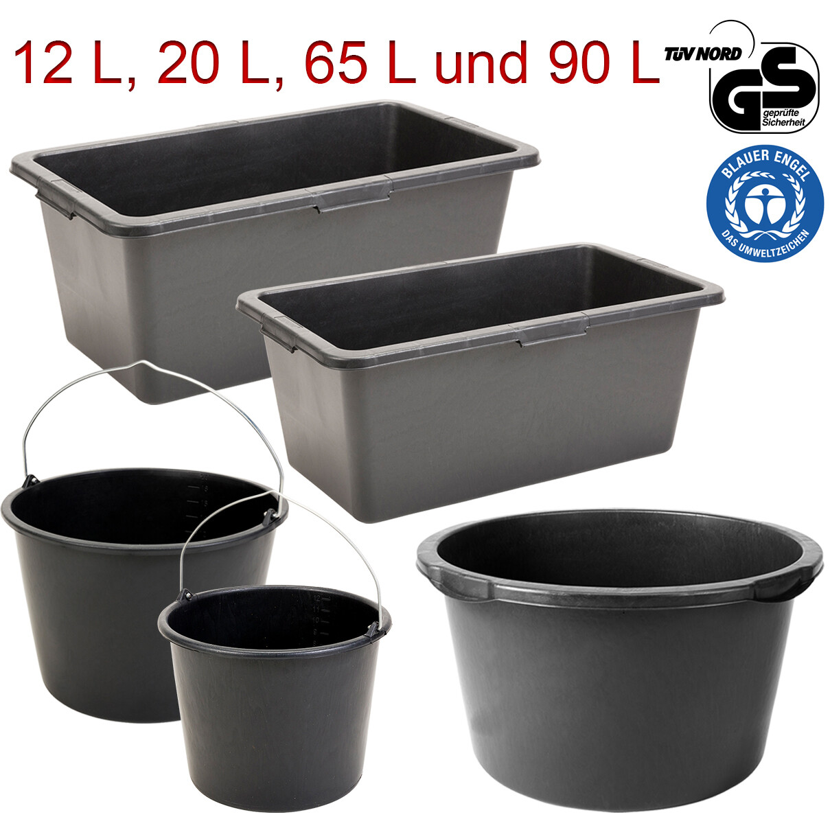 Mörtelkasten Mörtelkübel Zement Maurer Wanne Eimer 12l 20l 65l 90l rund