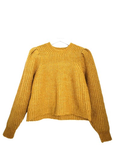 Antonio Melani Sweater Mustard Gold, Ribbed Knit, M, Luxe & Warm, Puff Sleeves - Picture 2 of 12